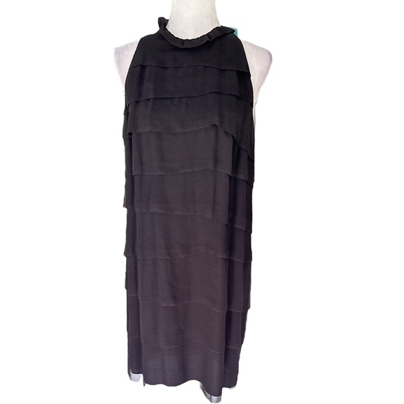 VINCE Silk Chiffon Black Layered Ruffle Halter Neck Column Midi Dress - 12 - Picture 11 of 11